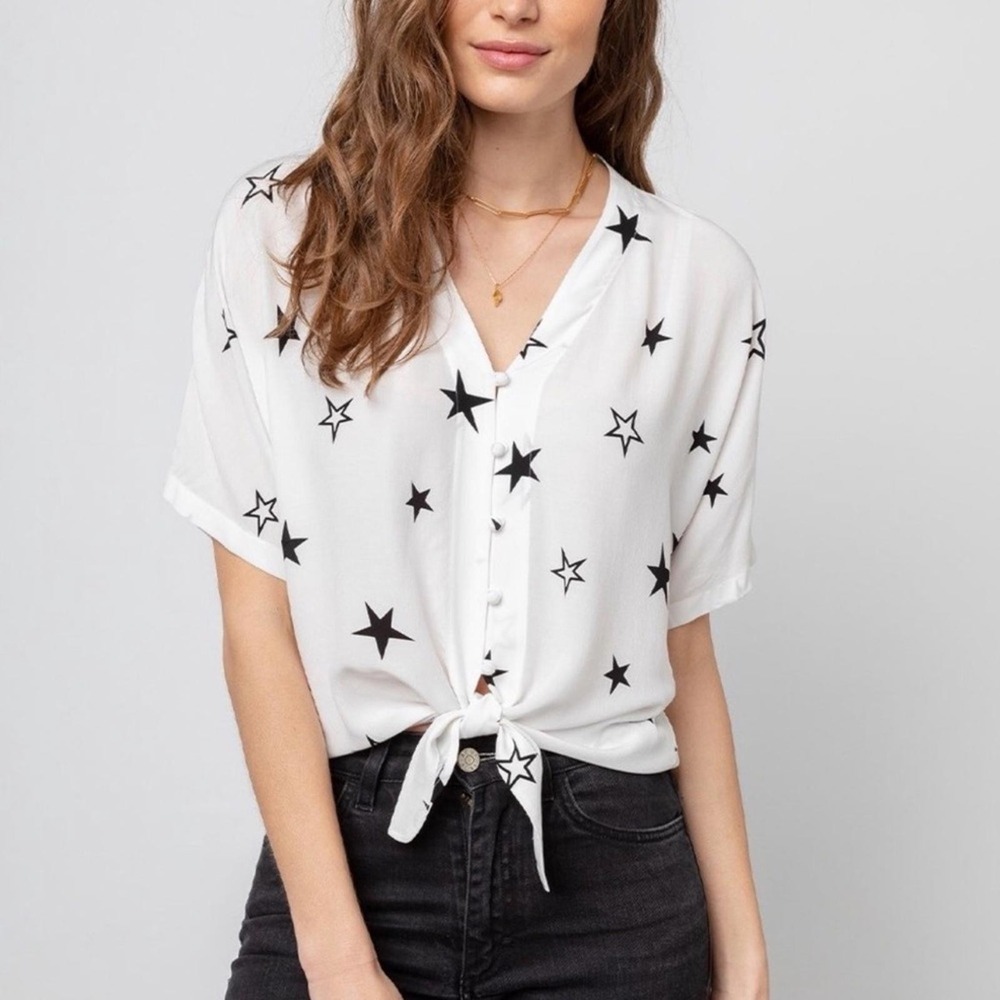 Rails Thea Stellar Button-Down Shirt Short Sleeve Women's XS Tie Front Coastal